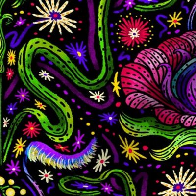 Alien Flower Groovy Galactic Garden | Floral Botanical Snakes Space Otherworldly