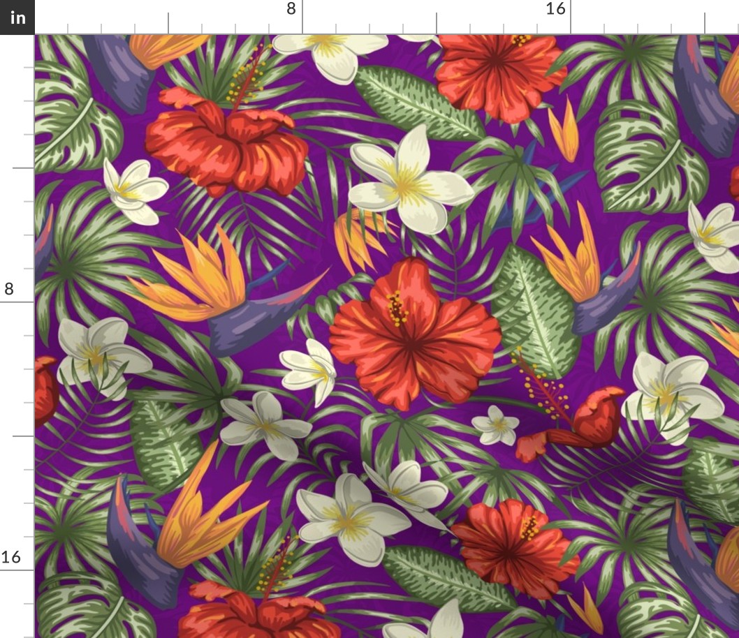 Royal Purple Hawaiian Hibiscus Tropical Rainforest Birds of Paradise