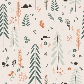Forest Foliage of Pine Trees and Rocks x Cream