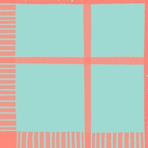 Hand Drawn Tartan in Coral and Mint - Extra Large