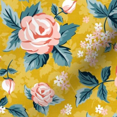 Romantic Roses - Vintage Floral Yellow Pink Regular Scale