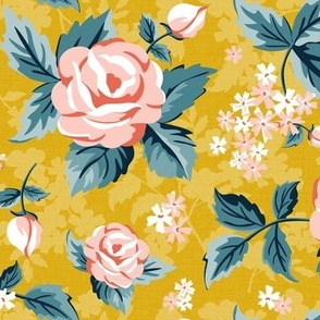 Romantic Roses - Vintage Floral Yellow Pink Regular Scale