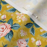 Romantic Roses - Vintage Floral Yellow Pink Small Scale
