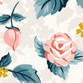 Romantic Roses - Vintage Floral White Pink Large Scale