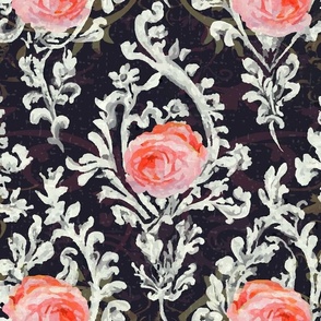 Victorian Rose Damask With Scrolls