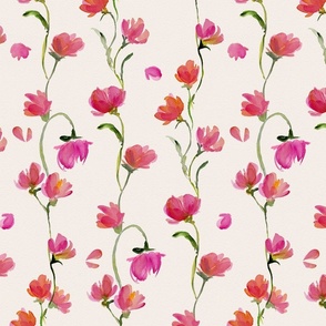Victorian watercolor floral stripe- Larger Scale