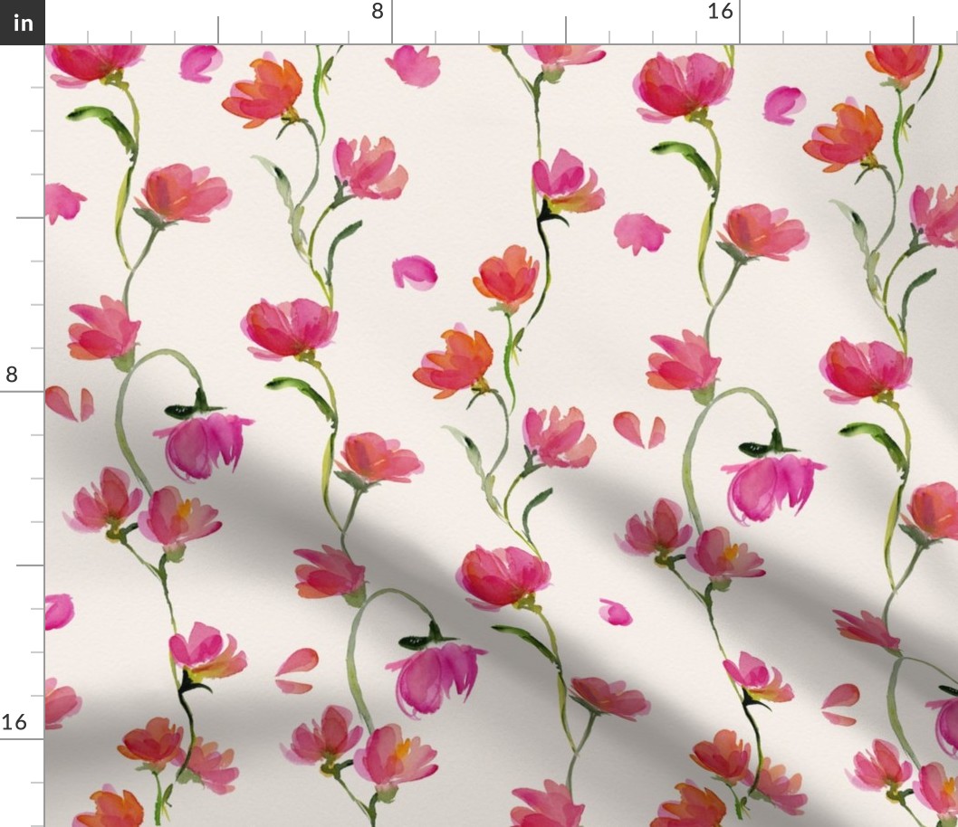 Victorian watercolor floral stripe- Larger Scale