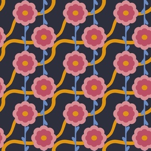 Chain of flowers - pink and blue, small