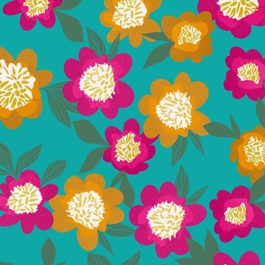 Bright Florals on a Turquoise Background