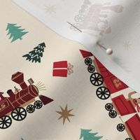 LARGE christmas train fabric - cute santa train railroad design