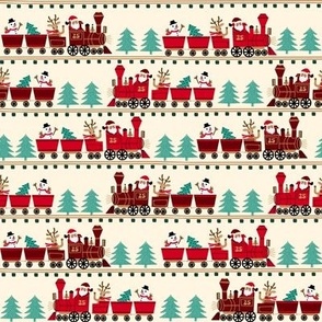 MEDIUM christmas train fabric - cute santa train railroad design