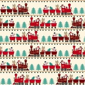 SMALL christmas train fabric - cute santa train railroad design