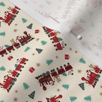 SMALL christmas train fabric - cute santa train railroad design