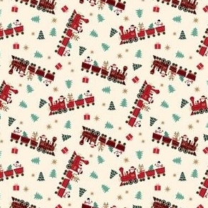 SMALL christmas train fabric - cute santa train railroad design