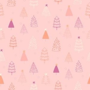 MINI pink christmas trees fabric - cute pastel christmas design