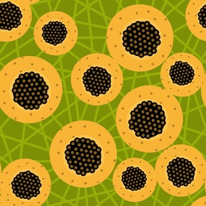 Stylized sunflowers on dark green (L)