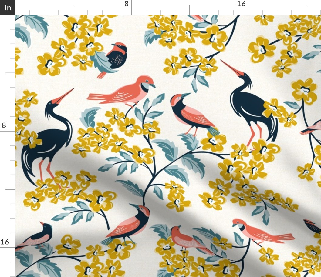 Bird Watching Textured White Yellow Large Scale