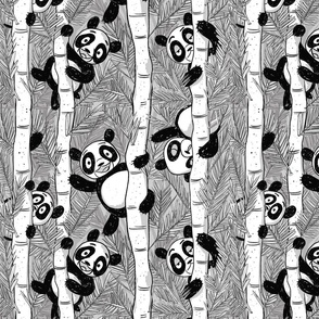 Panda fun bamboo gray black and white small