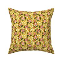 English Garden - Vintage Floral Yellow Red Small Scale
