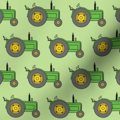 green farm tractors on light green