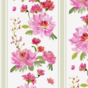 Victorian Watercolor Floral Stripes - larger scale