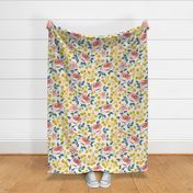 English Garden - Vintage Floral Ivory Pink Yellow Large Scale