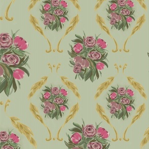 Victorian Floral in Green and Pinks