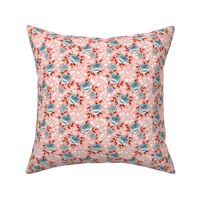 English Garden - Vintage Floral Pink Blue Small Scale
