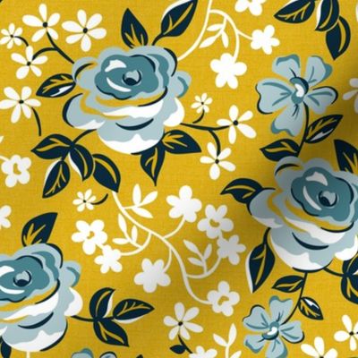 English Garden - Vintage Floral Yellow Blue Regular Scale