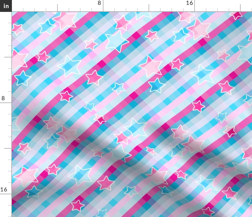  Pink Neon Barbiecore Stars Aesthetic Diagonal Stripped Pattern - 90s Fashion