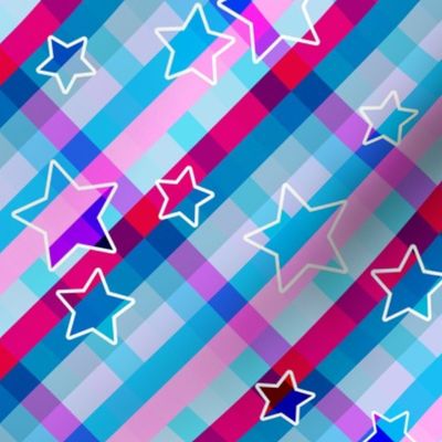  Vibrant Blue Barbiecore Aesthetic Diagonal Stripped Pattern with Stars - 90s Fashion