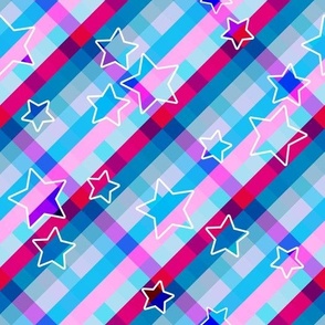  Vibrant Blue Barbiecore Aesthetic Diagonal Stripped Pattern with Stars - 90s Fashion