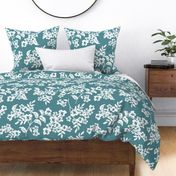 Elodie - Floral Silhouette Teal Blue Large Scale