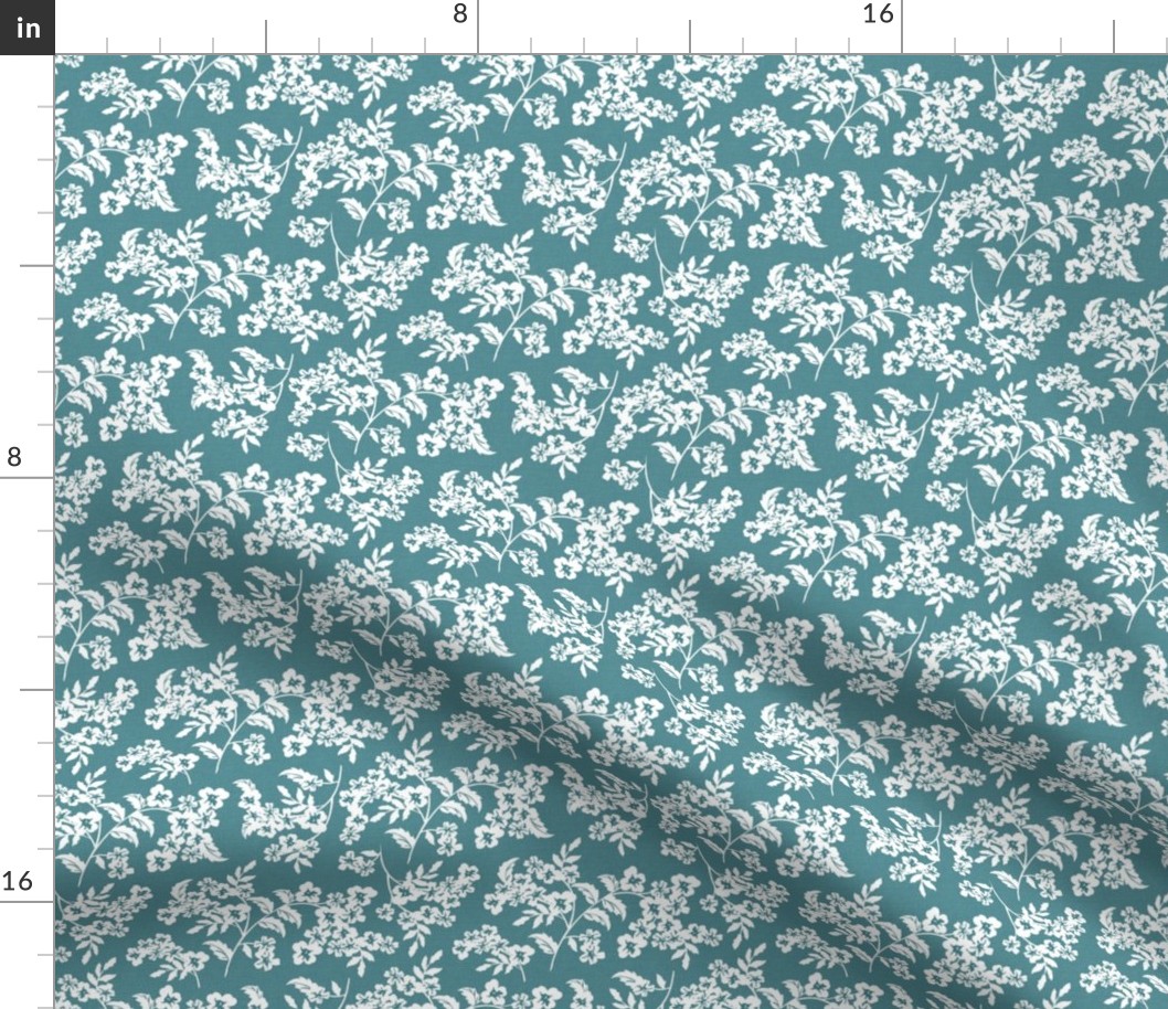 Elodie - Floral Silhouette Teal Blue Small Scale