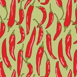 red chili peppers on green