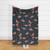 Victoriana Modern Victorian Dark Moody Floral Botanical in Midnight Blue - LARGE Scale - UnBlink Studio by Jackie Tahara