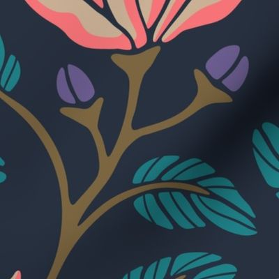 Victoriana Modern Victorian Dark Moody Floral Botanical in Midnight Blue - LARGE Scale - UnBlink Studio by Jackie Tahara