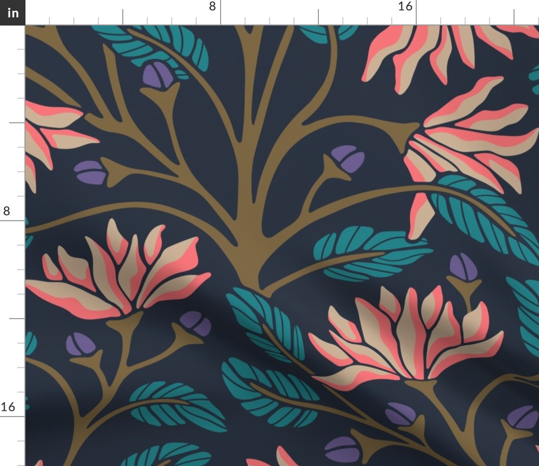 Victoriana Modern Victorian Dark Moody Floral Botanical in Midnight Blue - LARGE Scale - UnBlink Studio by Jackie Tahara