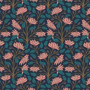 Victoriana Modern Victorian Dark Moody Floral Botanical in Midnight Blue - SMALL Scale - UnBlink Studio by Jackie Tahara