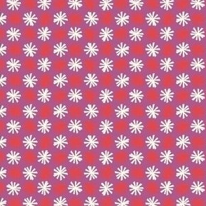 Red and white Mid-century starburst on purple background