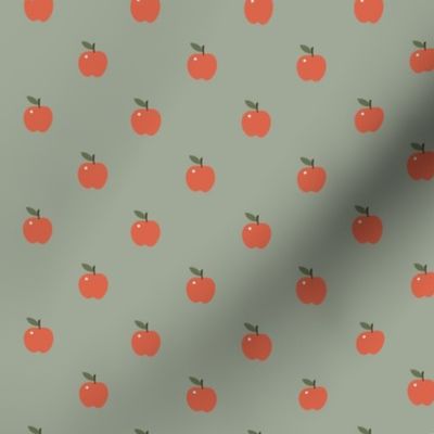 tiny Red Apples Boho Retro on sage green