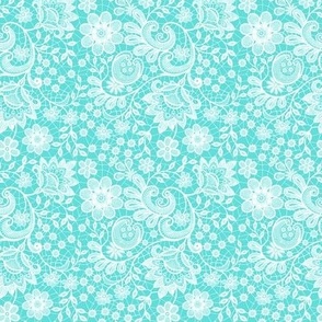 Old Irish floral lace white on turquoise 