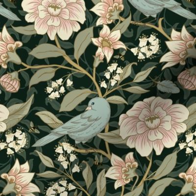 Victorian Floral - Medium - with Birds and Honey Bees