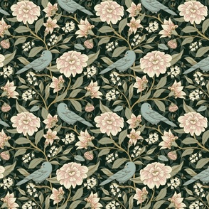 Victorian Floral - Medium - with Birds and Honey Bees