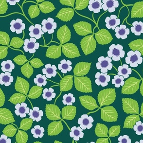 Cinquefoil flowers - Large Scale - Emerald green and purple - Floral Flowers