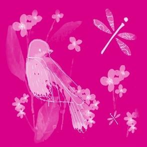 Bird and dragonfly - pink