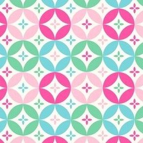 Linked circles and flowers natural white Bright pink blue mint green by Jac Slade