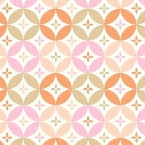 Linked circles and flowers natural white pink orange brown by Jac Slade
