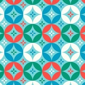 Bright linked circles and flowers Red Blue green by Jac Slade