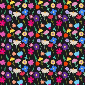 Busy flower pattern black